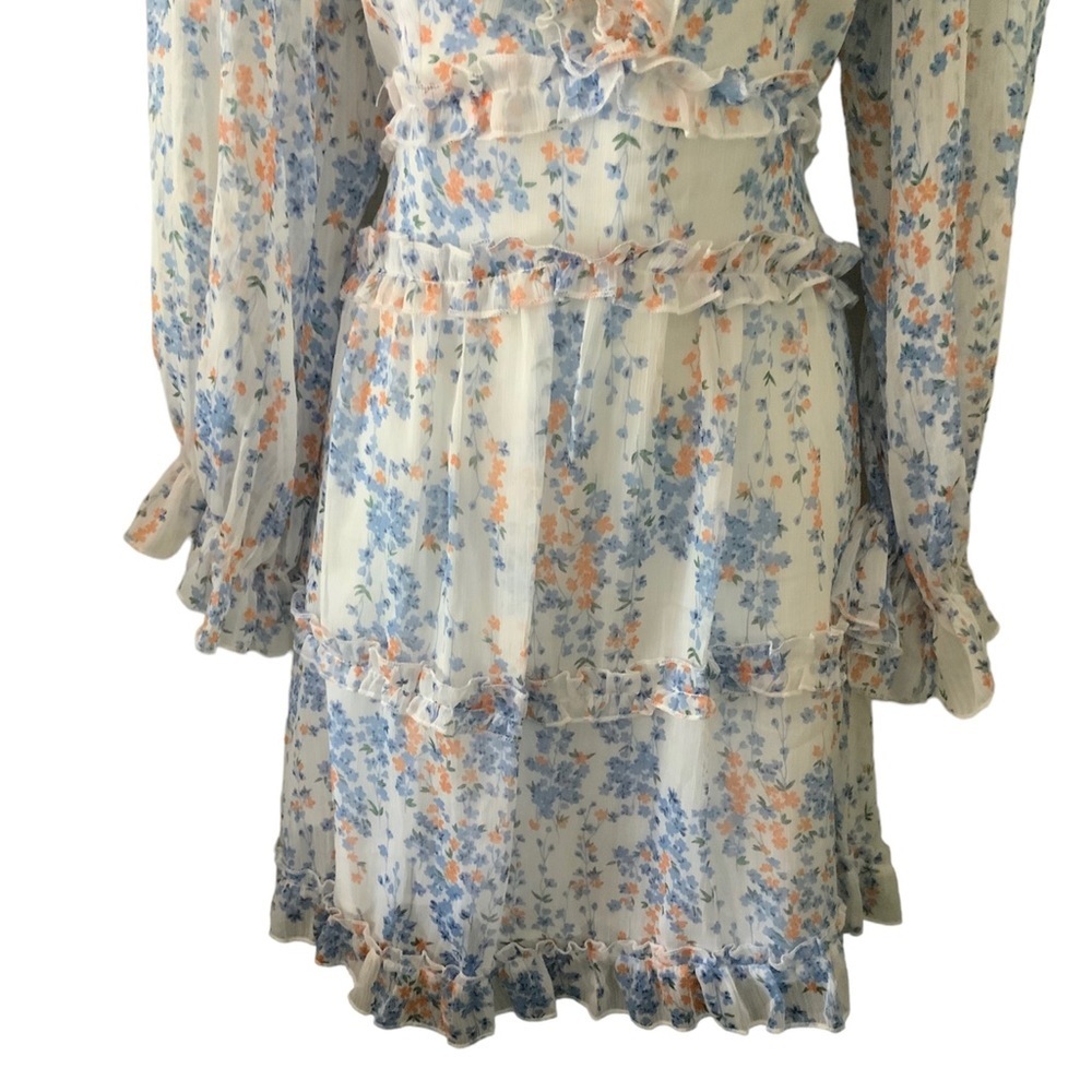 Boho floral prints with ruffles dress with open back,women's mini dress #1006 - Picture 3 of 5